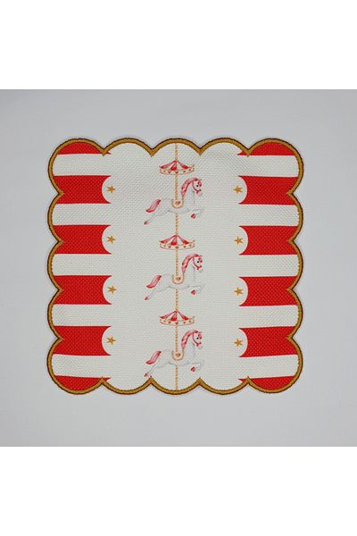 DECO Amusement Park Themed Horse Patterned Embroidered Cocktail Napkin White