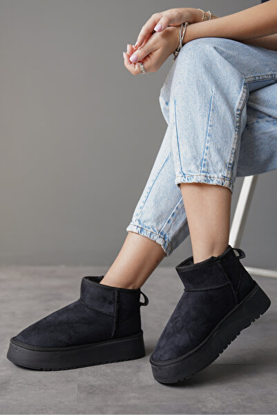 Lizzu Чорні жіночі черевики - товста підошва та внутрішній хутряний утеплювач Stelvi