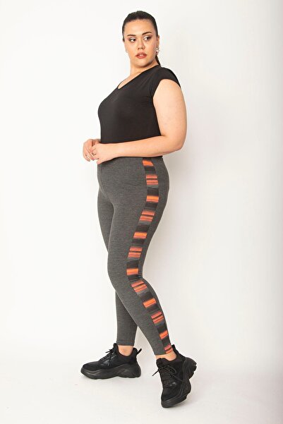 Şans Women's Large Size Gray Side Detailed Sports Tights 65n26996