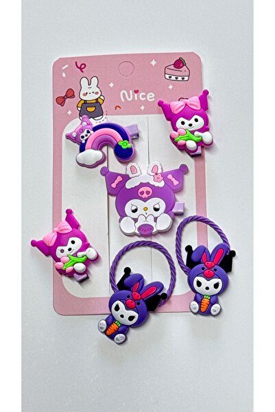 Toka Perisi Trend Kuromi Lastik Toka ve  Pens Klips Toka seti 6 lı set