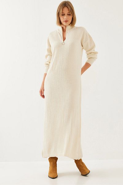 Bianco Lucci Rochie lungă tricotată cu fermoar pentru femei 15839 60351143