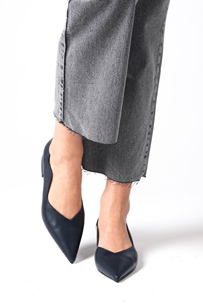 Mio Gusto Gloria Genuine Leather Navy Blue Color Women's Low Heeled Shoes