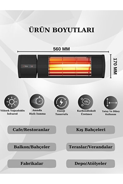 HOTTABLE Supreme Plus 2000 Watt Uzaktan Kumandalı Su Geçirmez Dış Mekan Isıtıcı