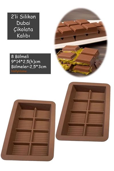 HOLLYHOME 2 Pieces Silicone Dubai Chocolate Mold 8 Compartments 9X14Cm