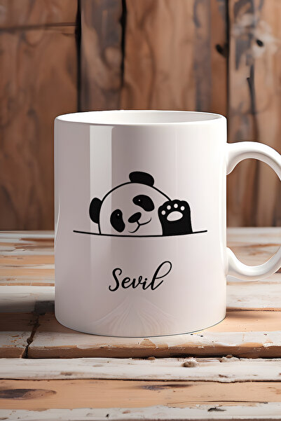 Hedizu Kişiye Özel Sevimli Panda Kupa Bardak Beyaz Pandalı Hediye