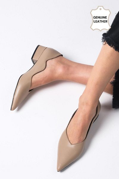Mio Gusto Γυναικεία παπούτσια με χαμηλό τακούνι Gloria Genuine Leather Mink Color
