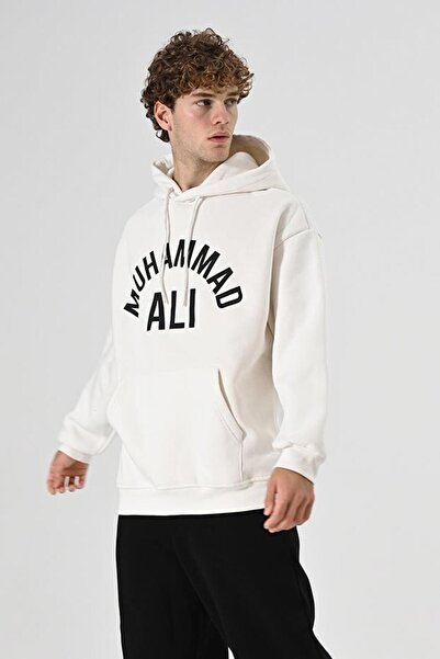 Dembu Muhammed Ali Tasarım Kapüşonlu Beyaz 3 İplik Şardonlu Sweat 24'