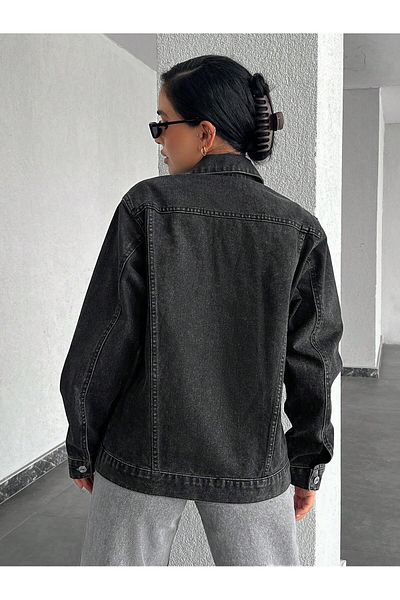 Swet Shop Jeans Women's Oversize Black Snow Wash Pocket Denim Jacket