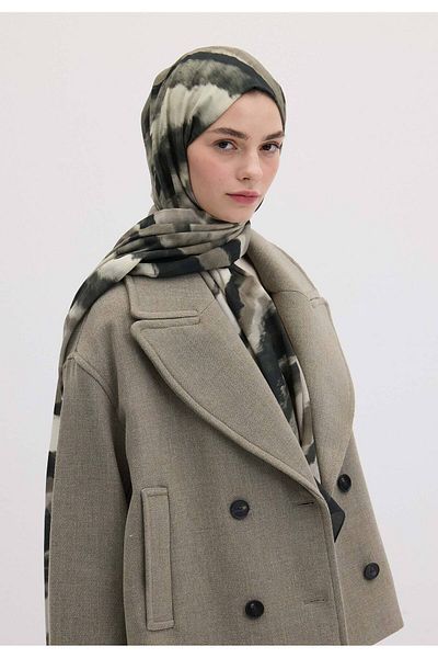Fresh Dark Beige Tie Dye Patterned Shawl