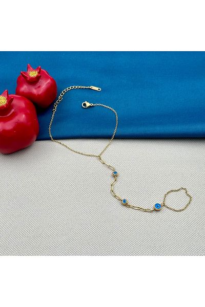 Opia Takı & Aksesuar Gold Evil Eye Beaded Shahmeran - Steel Paperclip Chain