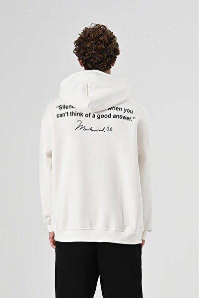 Dembu Muhammed Ali Tasarım Kapüşonlu Beyaz 3 İplik Şardonlu Sweat 24'