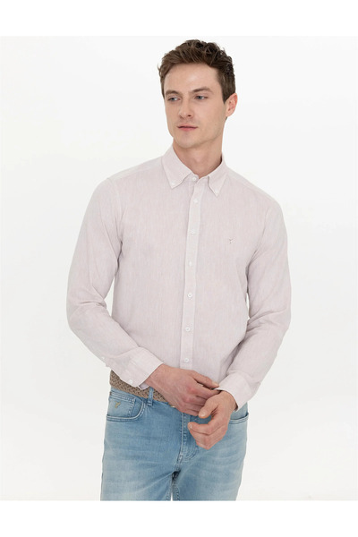 Cacharel Beige Men's Slim Fit Long Sleeve Shirt