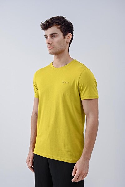 Dembu Punto Baskılı Pamuk Bisiklet Yaka Sarı T-shirt 23'