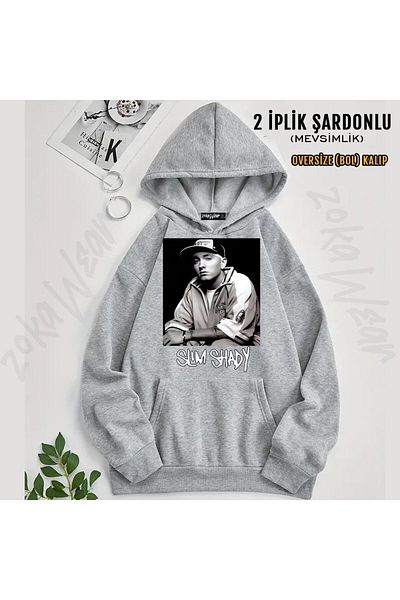 ZOKAWEAR Eminem Slim Shady 08 Printed Hooded Oversize Sweatshirt (2 Thread)