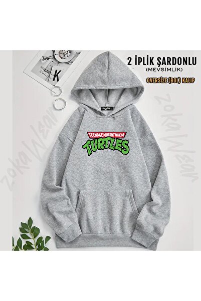 ZOKAWEAR Оверсайз-светр з капюшоном і принтом ретро-логотипу Teenage Mutant Ninja Turtles (2 нитки)