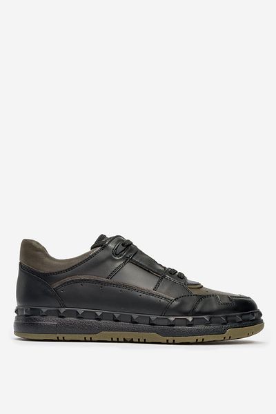 MARCOMEN Men's Comfort Casual Shoes - Thick Sole, Lace-Up, Genuine Leather Mc 20398 Black/Khaki