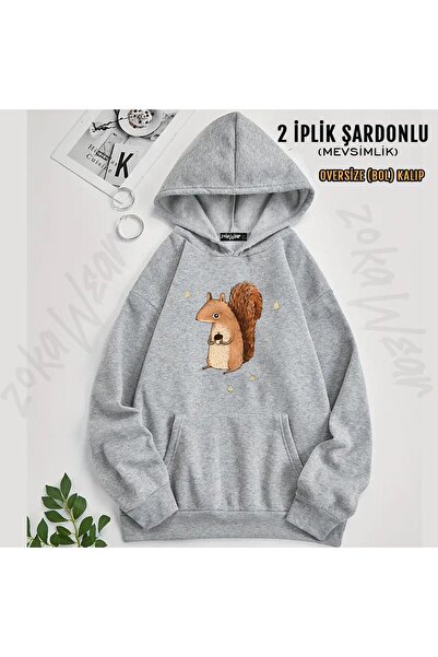 ZOKAWEAR Sarah the Squirrel Printed Hooded Oversize Sweatshirt (2 Thread)