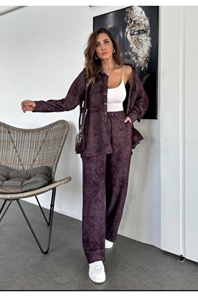 Genel Markalar Bordo Yıkamalı Gömlek Pantolon Takım
