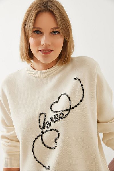 Bianco Lucci Pulover tricotaj brodat Love Heart pentru femei 14318 60351158