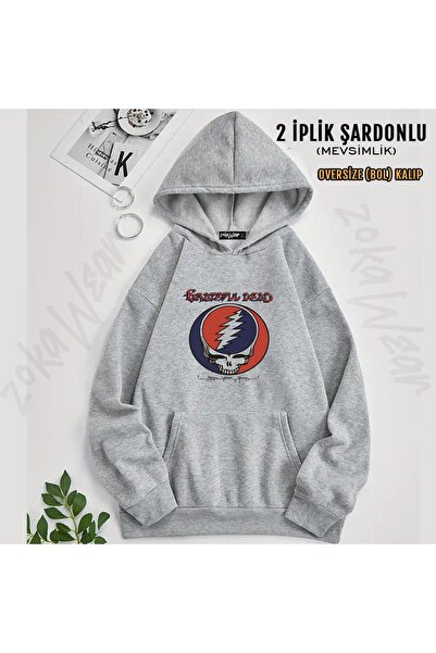 ZOKAWEAR Hanorac supradimensionat cu glugă cu imprimeu Grateful Dead (2 fire)
