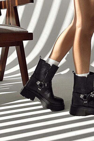 nope21shoess Pablo Siyah Hakiki Deri Bot