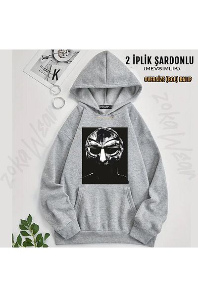 ZOKAWEAR Mf Doom V3 Printed Hooded Oversize Sweatshirt (2 Thread)
