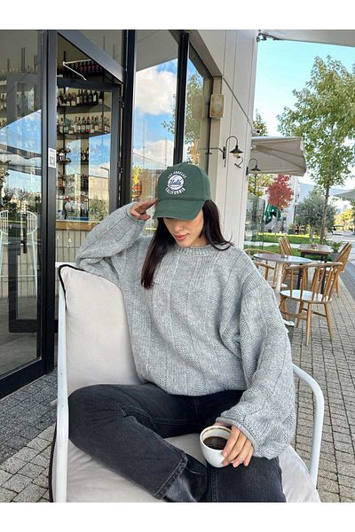 Puella Wide Cut Gray Sausage Collar Soft Sweater