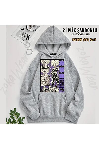 ZOKAWEAR Hanorac supradimensionat cu glugă cu imprimeu Dragon Ball Z Son Goha...
