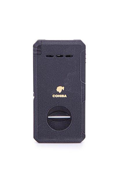 COHİBA Cohiba Çift Torch Dahili Açıcı & V Kesici Mat Siyah Metal Puro Çakmağı