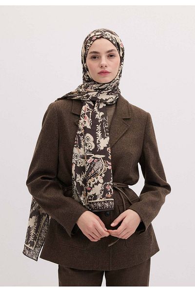 Fresh Anthracite Colored Floral Paisley Patterned Shawl