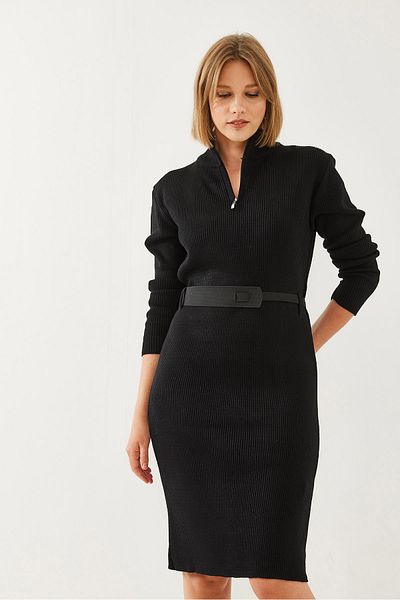 Bianco Lucci Dámské dlouhé úpletové šaty s páskem na zip 60351145
