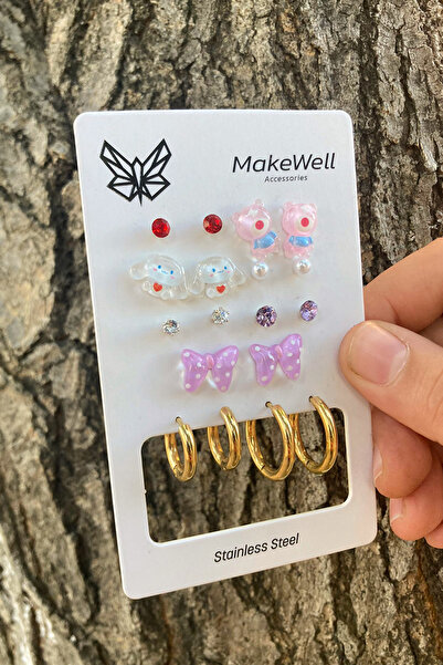 MakeWell أقراط من الفولاذ المقاوم للصدأ غير قابلة للتشويه - مجموعة من شريط الدب وحلقة كورومي