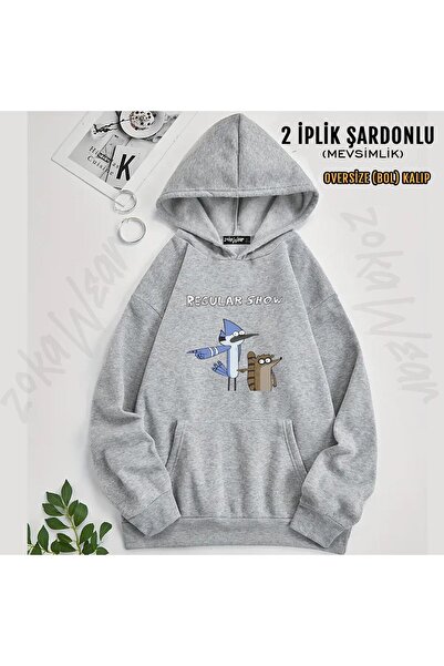 ZOKAWEAR Мускулистий чоловік Regular Show з принтом, капюшоном та оверсайз-фасоном (2 нитки)