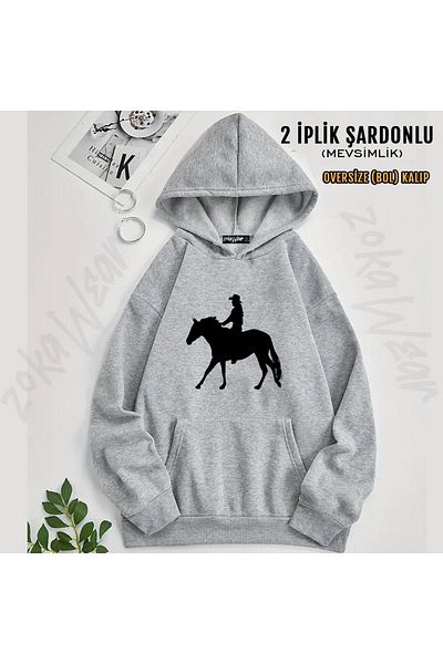 ZOKAWEAR Equestrian Printed Hooded Oversize Sweatshirt (2 Thread)