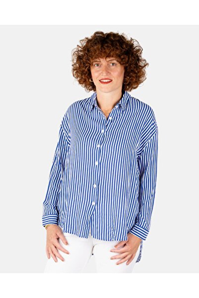 Portakal Esintisi Жіноча сорочка оверсайз з низькими плечима, синьо-біла смуг...