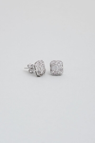 So CHIC... Baget Işıltısı 18 Ayar Beyaz Altın Kaplama Gümüş Küpe