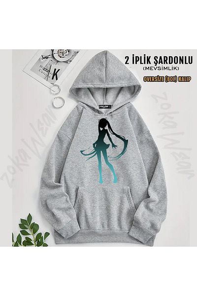 ZOKAWEAR Hatsune Miku V4 - Shadow Printed Oversize Hooded Sweatshirt (2 Thread)