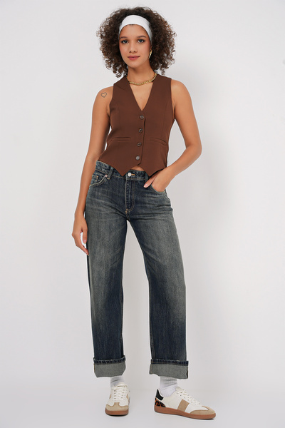 Bigdart 6796 Kısa Dokuma Yelek - Kahverengi