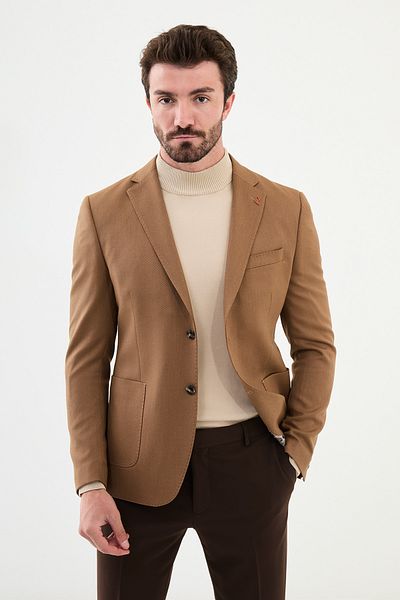 Mcr Straight Slim Fit Pocket Pocket Mono Collar Punto Stitching Men's Jacket Camel - 41402.24K