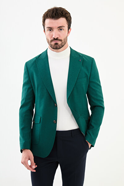 Mcr Straight Slim Fit Bag Pocket Wide Collar Punto Stitching Men's Jacket Emerald - 40393.24K
