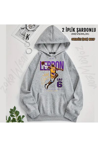 ZOKAWEAR Lebron James Stone Printed Hooded Oversize Sweatshirt (2 Thread)