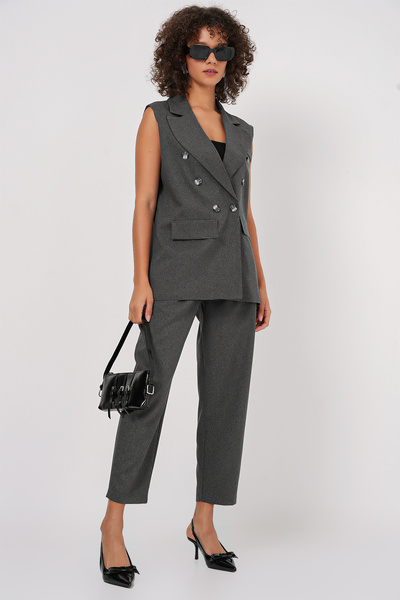 Bigdart 6675 Model Anthracite Double-Breasted Vest and Trousers Set