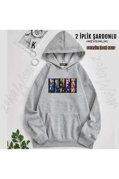 ZOKAWEAR Hanorac supradimensionat cu glugă cu imprimeu Jojo de familie (2 fire)