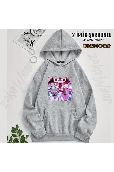 ZOKAWEAR Fnaf, Sister Location Printed Hooded Oversize Sweatshirt (2 Thread)