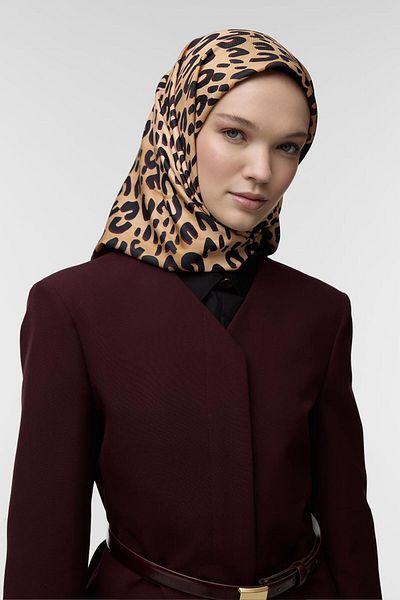 Qef Panther Patterned Twill Silk Scarf