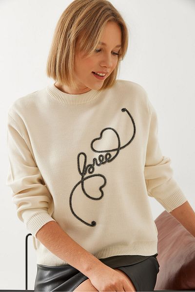 Bianco Lucci Pulover tricotaj brodat Love Heart pentru femei 14318 60351158