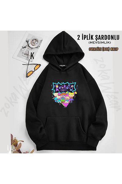ZOKAWEAR Rugrats Baby Group - Shiny Retro Printed Hooded Sweatshirt (2 Thread)