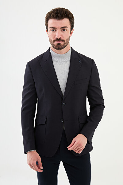 Mcr Straight Slim Fit Bag Pocket Wide Collar Punto Stitching Men's Jacket Navy Blue - 40393.24K