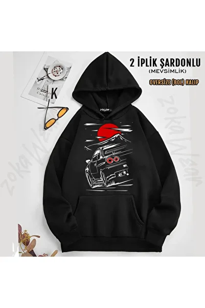 ZOKAWEAR Nissan Skyline Gtr 34 Printed Hooded Sweatshirt (2 Thread)