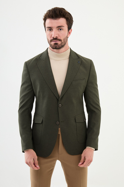 Mcr Düz Slim Fit Torba Cep Geniş Yaka Punto Dikiş Erkek Ceket Haki - 40393.24K